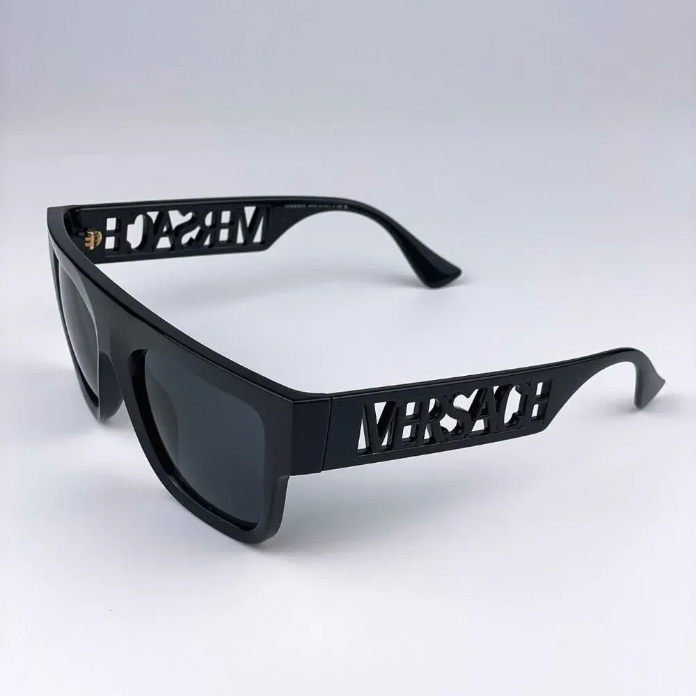 Versace VE4430U GB1/87 BRAND NEW Sunglasses Black Grey Frame Logo Square Unisex